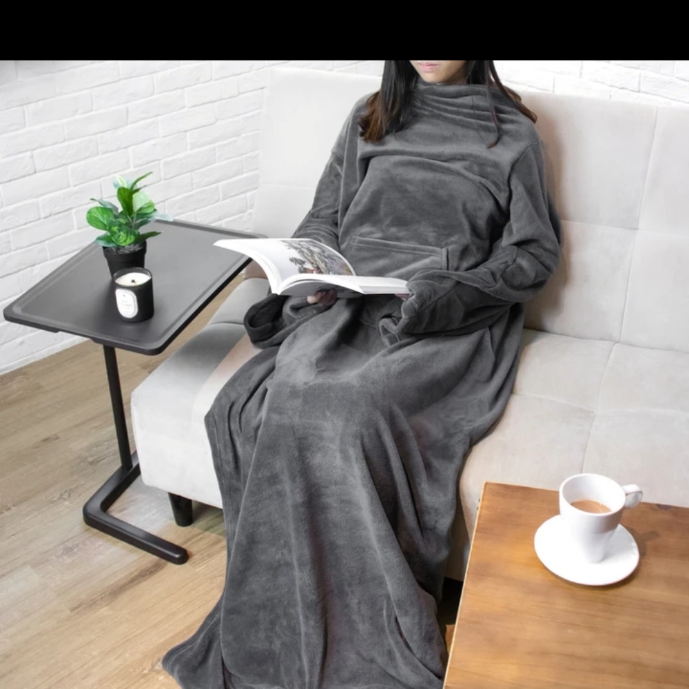 Pavilia blanket with sleeves charcoal gray